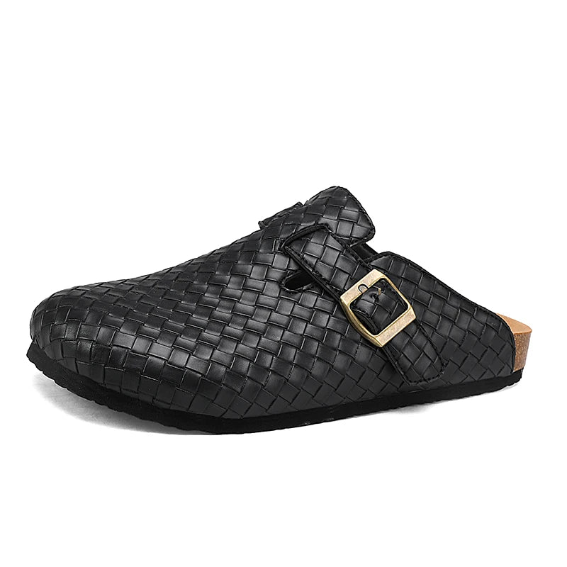 Men's Adjustable Cork Split Leather Clogs Slippers