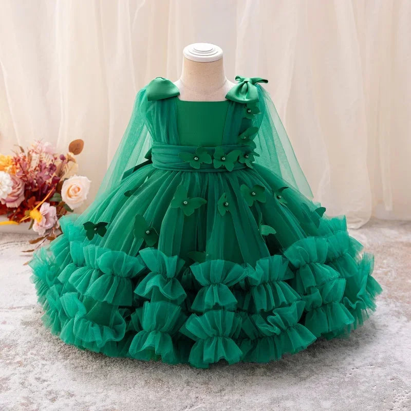 Girls' Butterfly Mesh Ball Gown Party Dress