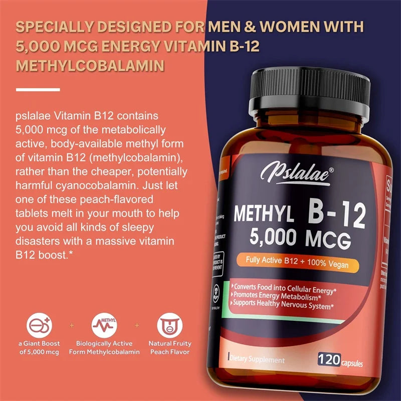 Vitamin B12 5000 mcg Energy and Brain Support Capsules