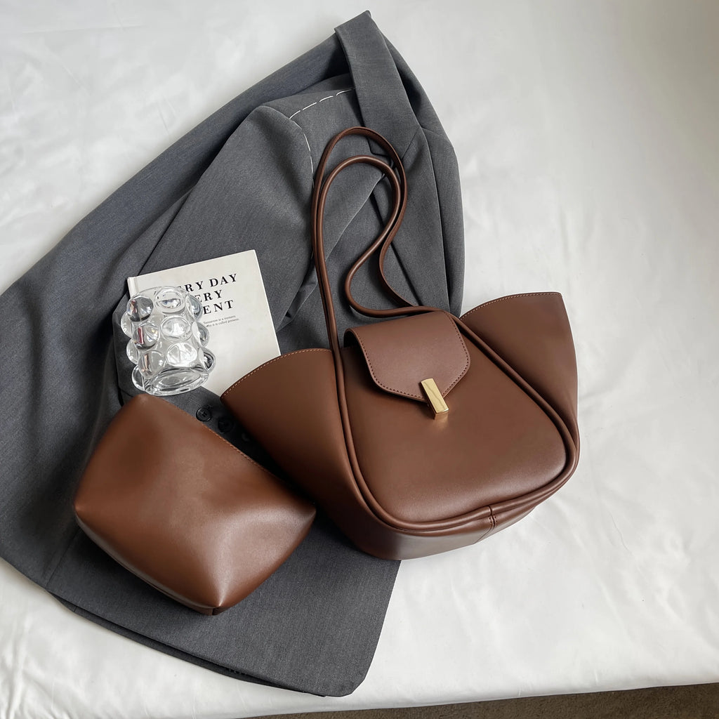 Women's Fashion Solid PU Leather Shoulder Tote Bag