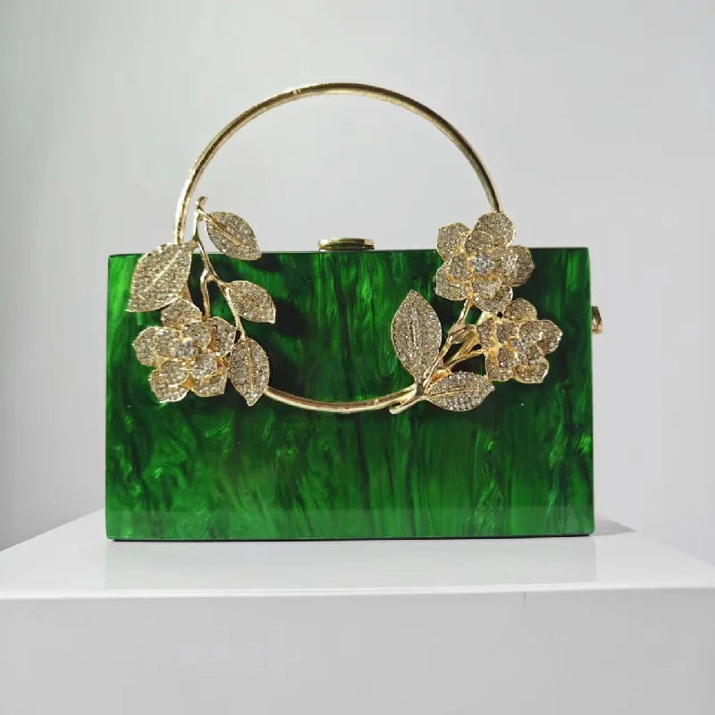 Women's Luxury Acrylic Floral Evening Clutch Bag