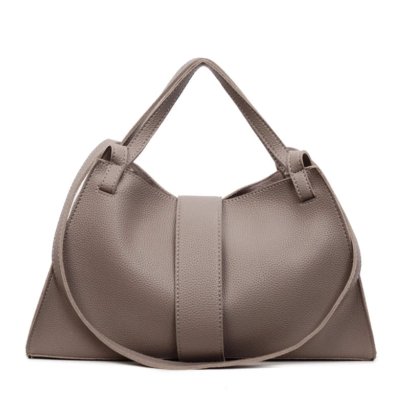 Women's Fashion Solid PU Leather Shoulder Tote Bag