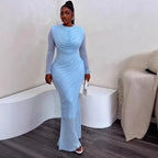 Women's Elegant Mesh Long Sleeve Mermaid Maxi Dress