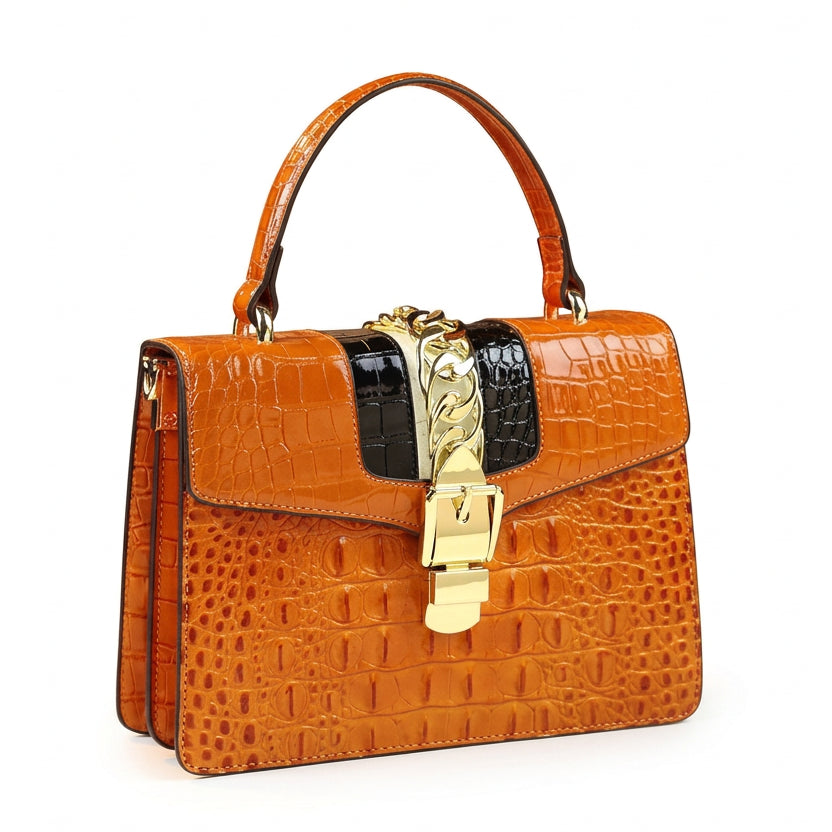 Women's Crocodile Pattern Genuine Leather Handbag Shoulder Tote Bag