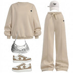Girls' Round-Neck Sweatshirt and Wide-Leg Pants 2-Piece Set