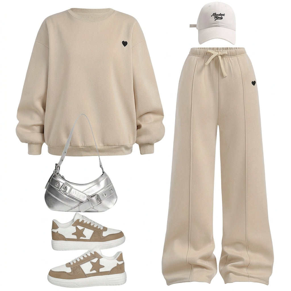 Girls' Round-Neck Sweatshirt and Wide-Leg Pants 2-Piece Set