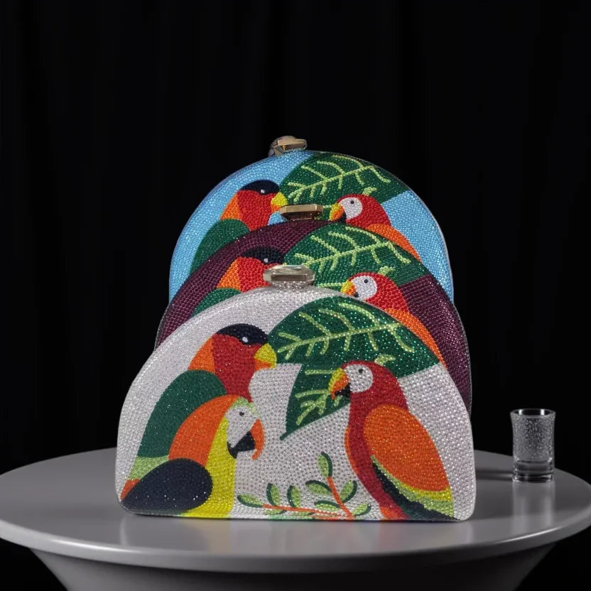 Women's Luxury Crystal Parrot Evening Clutch Bag