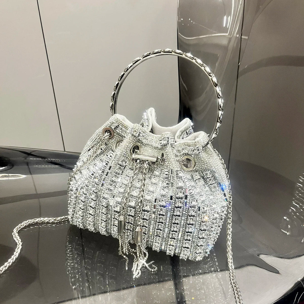 Women's Luxury Crystal Rhinestone Evening Bucket Bag