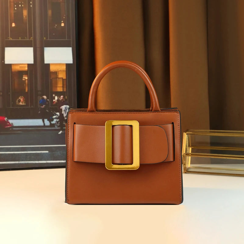 Women's Solid Color Square Buckle Crossbody Shoulder Bag