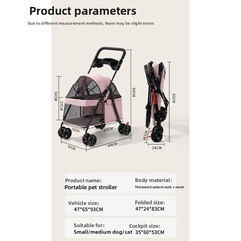 Foldable Breathable Mesh Pet Stroller for Cats Dogs