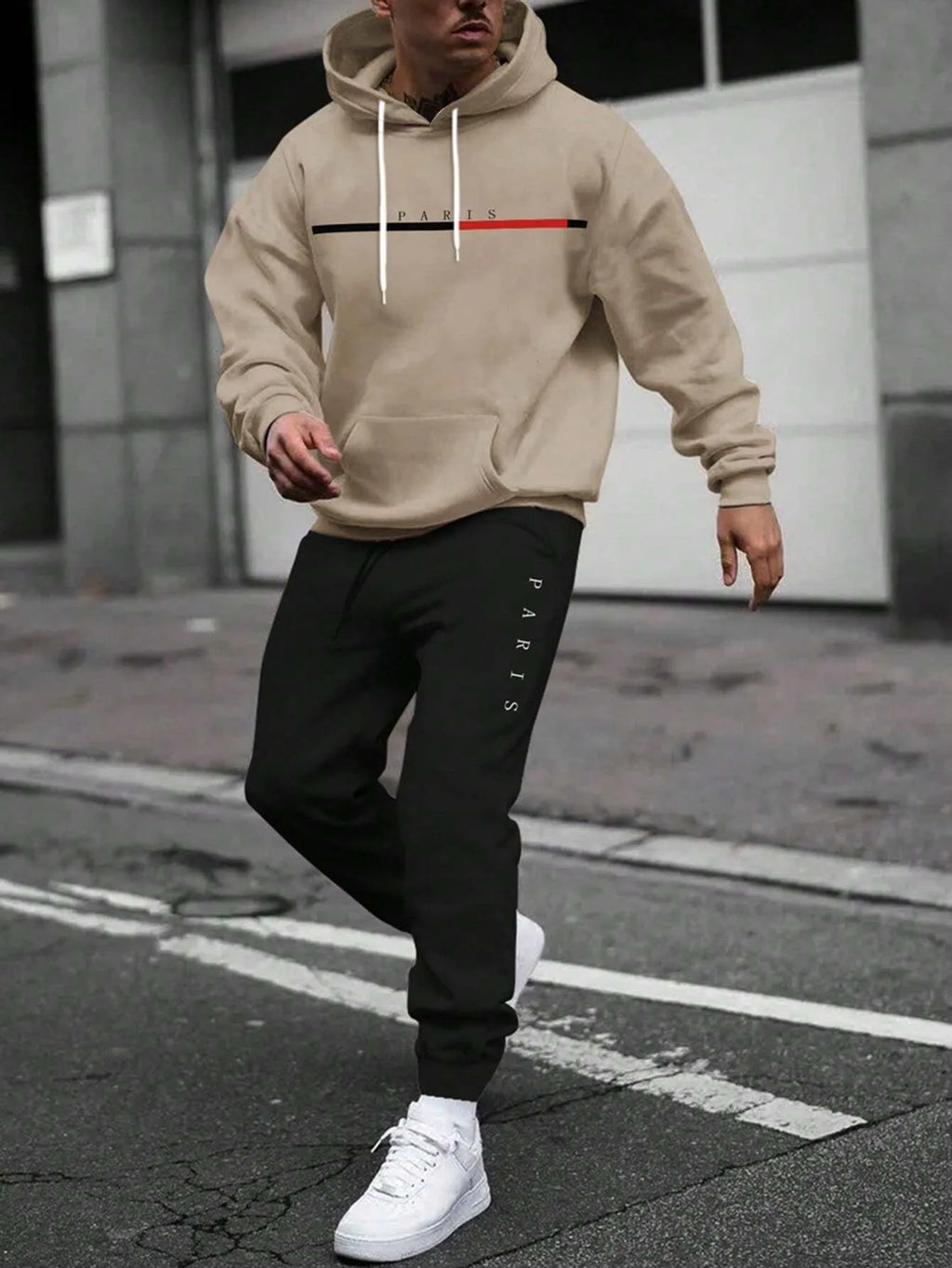 Men's Hooded Pullover and Sweatpants Two-Piece Set