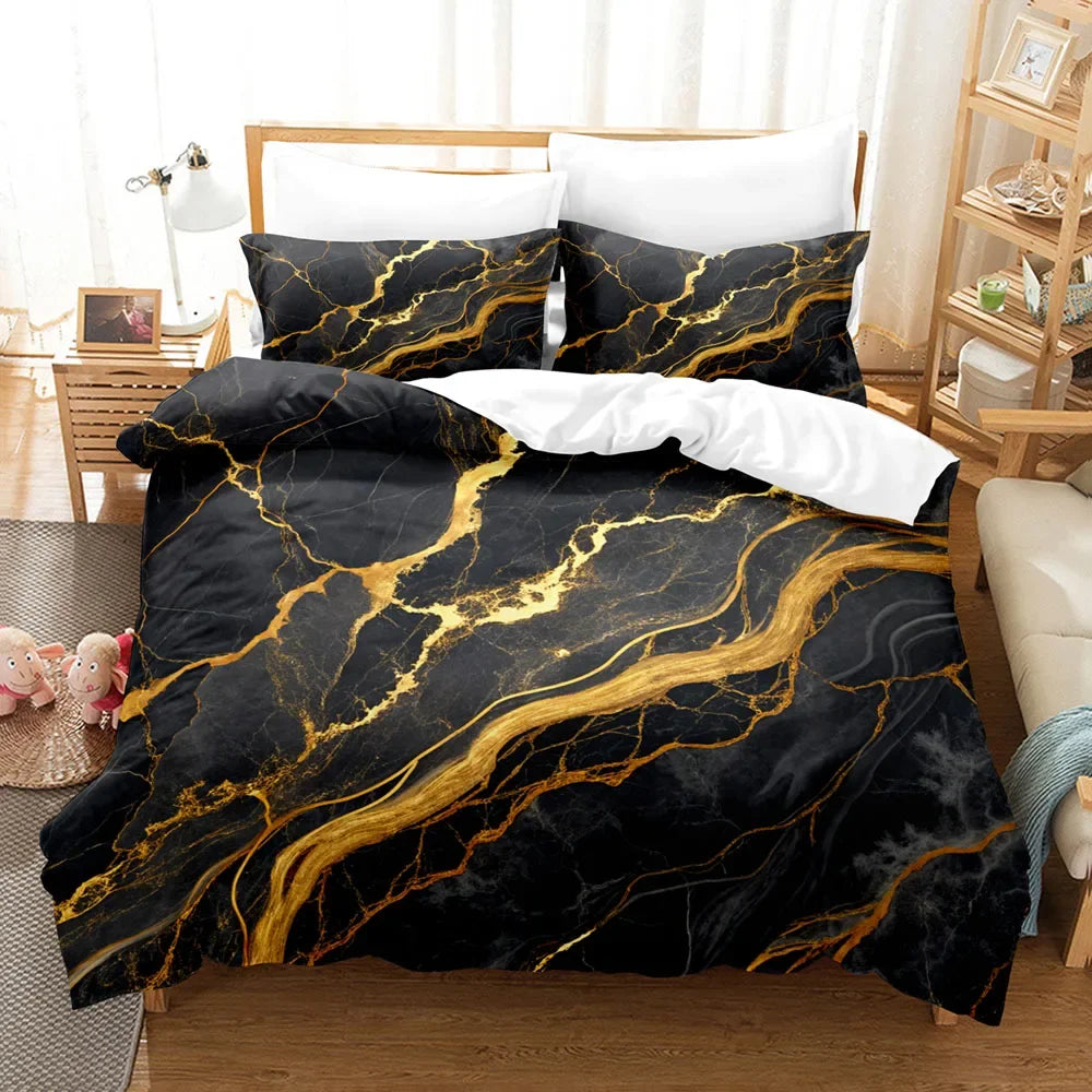 Marble Print Duvet Cover Set Soft Polyester Bedding