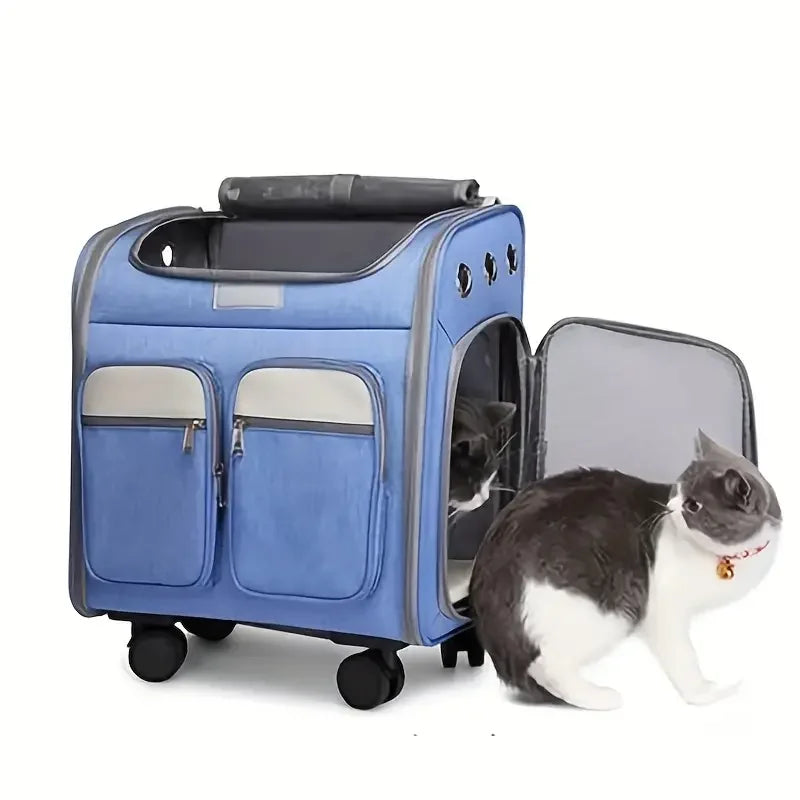 Wheeled Pet Carrier Backpack Stroller for Small Dogs Cats