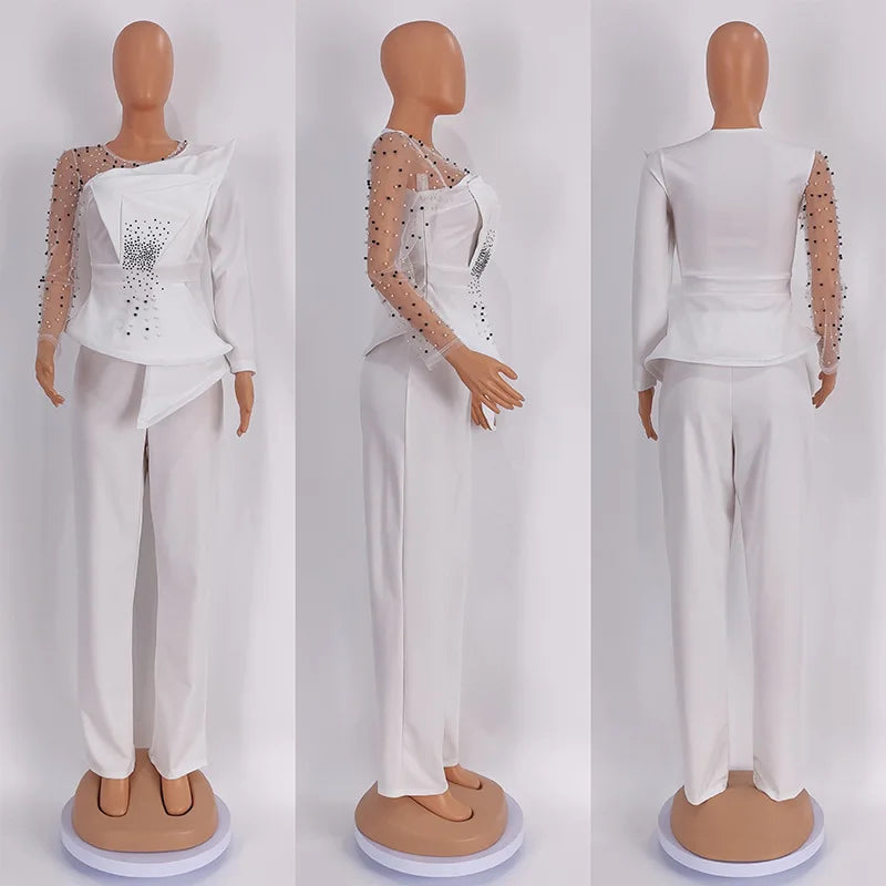 Women's Mesh Shirt and Wide Leg Pants Two-Piece Set yj129