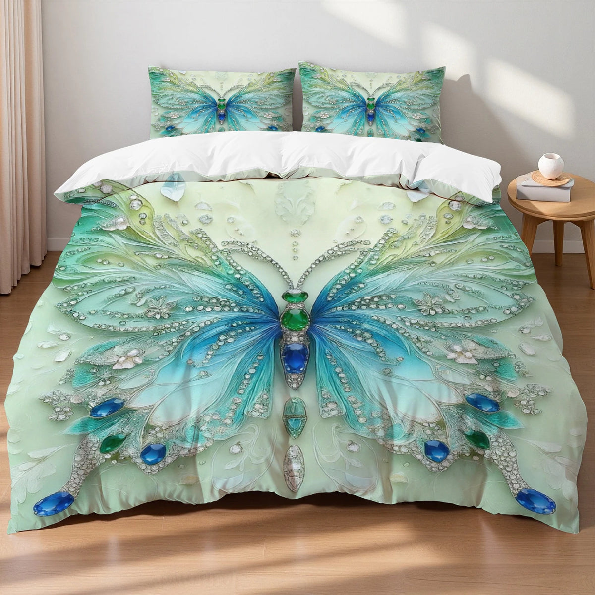 Butterfly Print Microfiber Duvet Cover Set