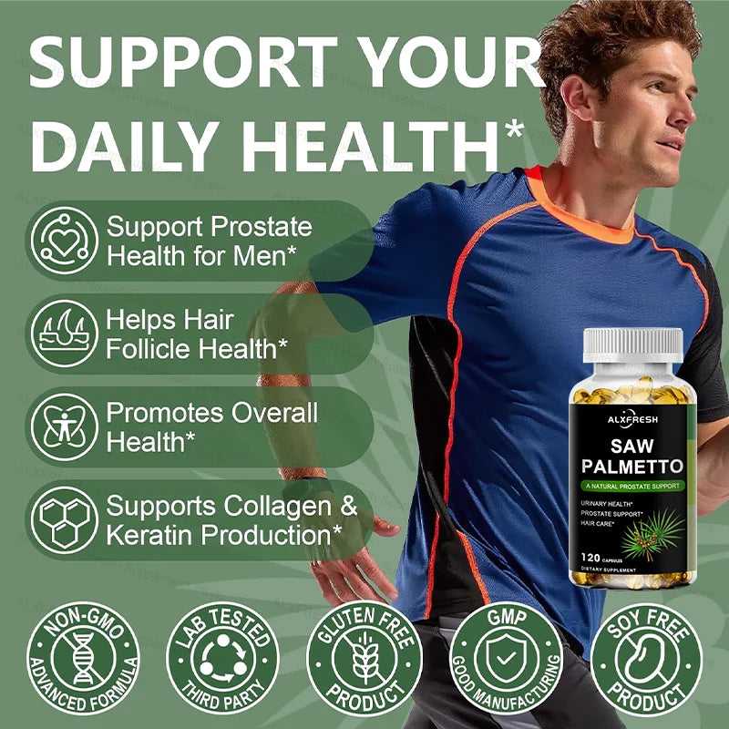 Saw Palmetto Capsules for Prostate Urinary Tract Bladder and Hair Health