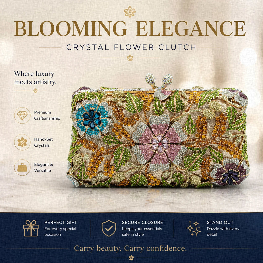 Women's Luxury Floral Rhinestone Evening Clutch Bag