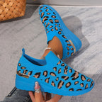 Women's Leopard Print Knitted Slip-On Wedge Sneakers