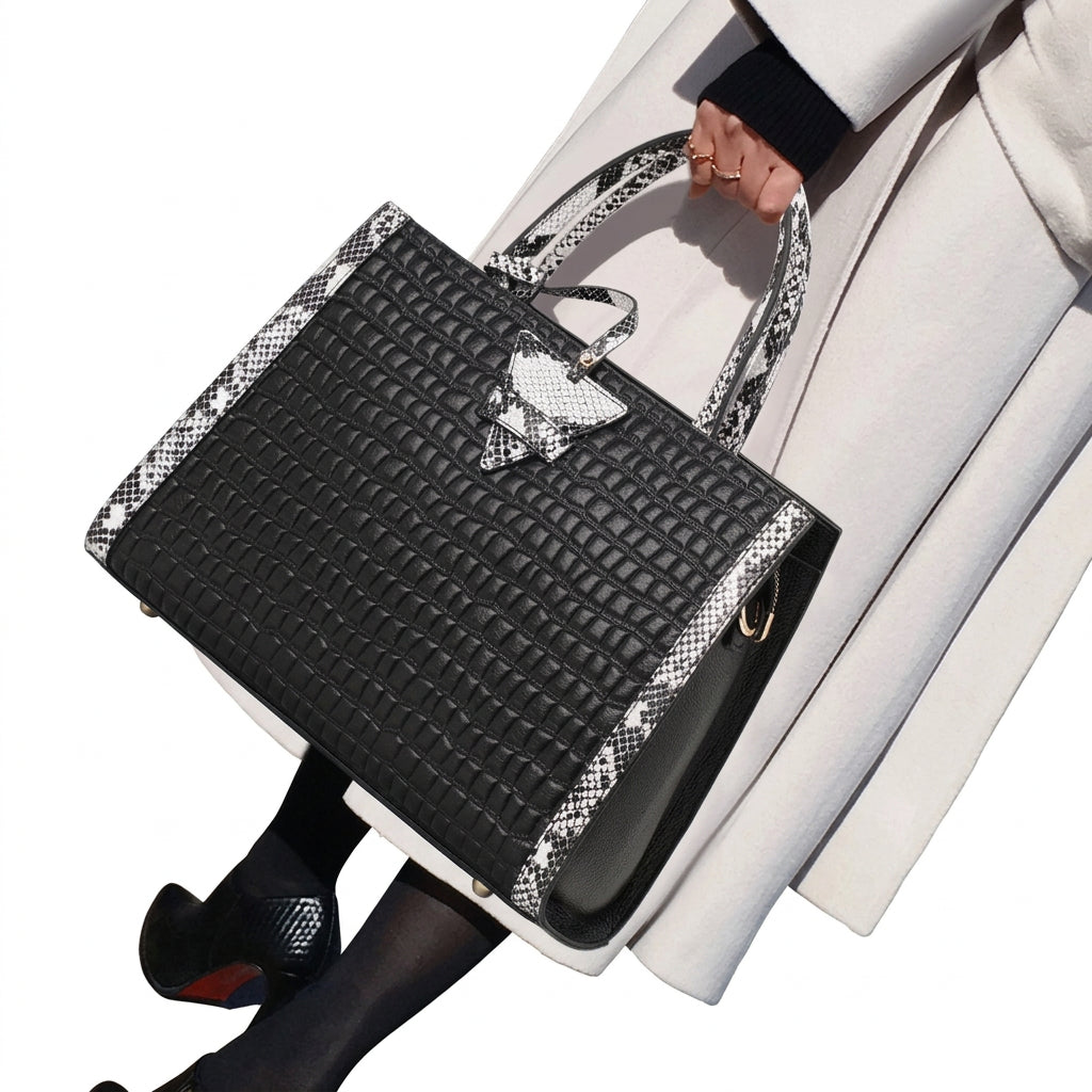 Women's Stone Pattern Cowhide Leather Large Capacity Shoulder Handbag