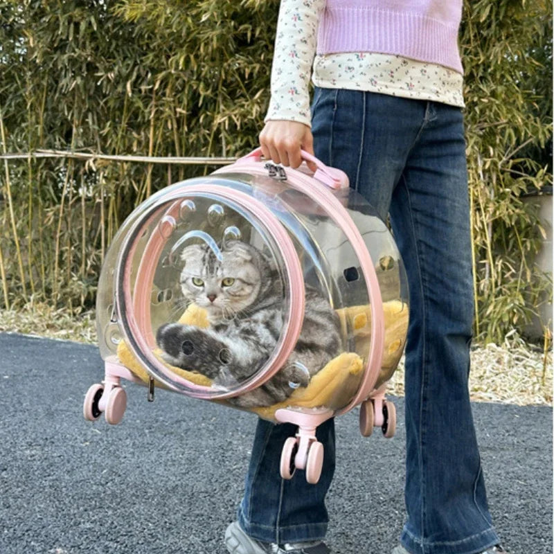 Portable Breathable Rolling Pet Carrier Suitcase for Cats Dogs