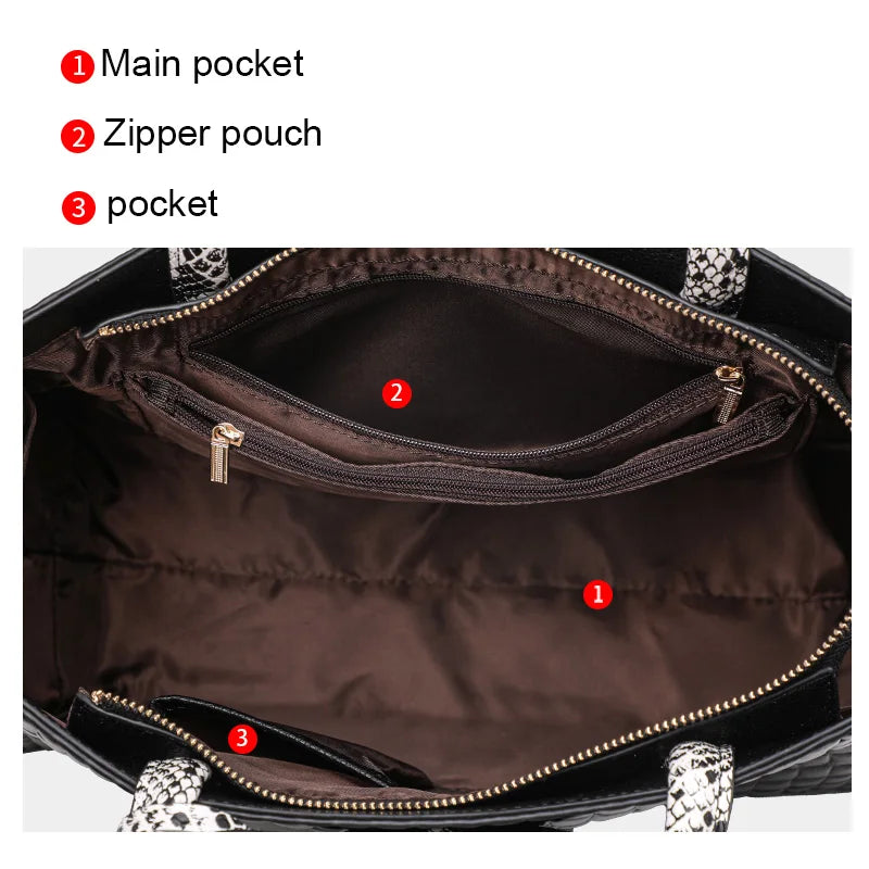 Women's Stone Pattern Cowhide Leather Large Capacity Shoulder Handbag