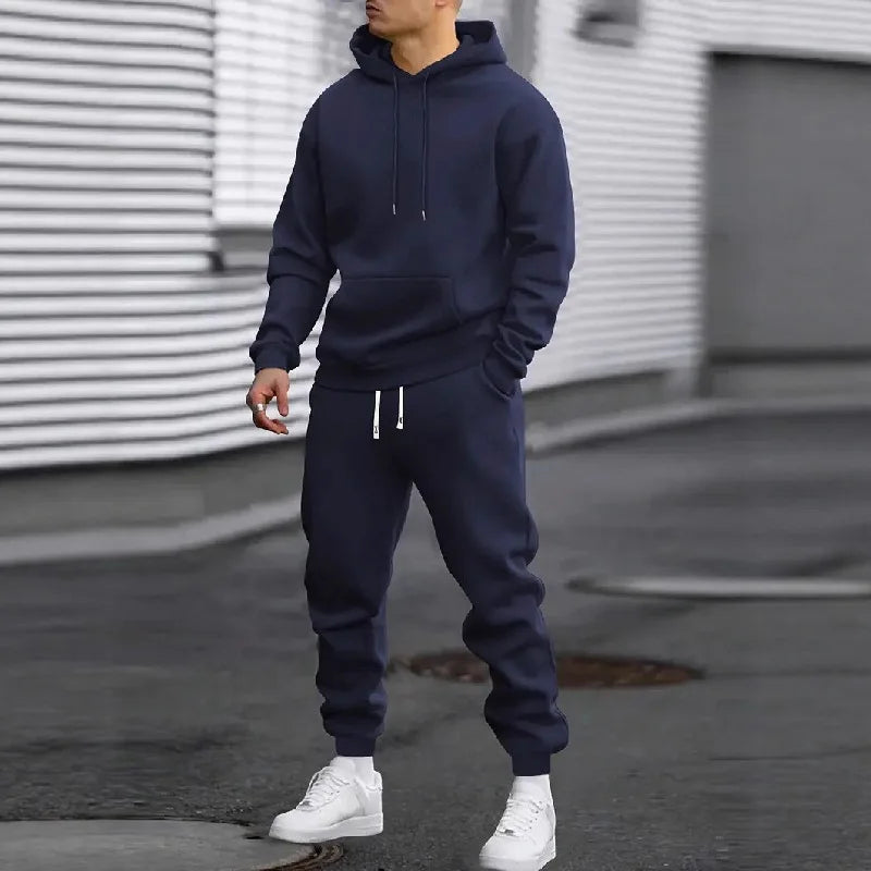 Men's Two-Piece Hooded Jogging Suit Fleece Zip Sweatshirt