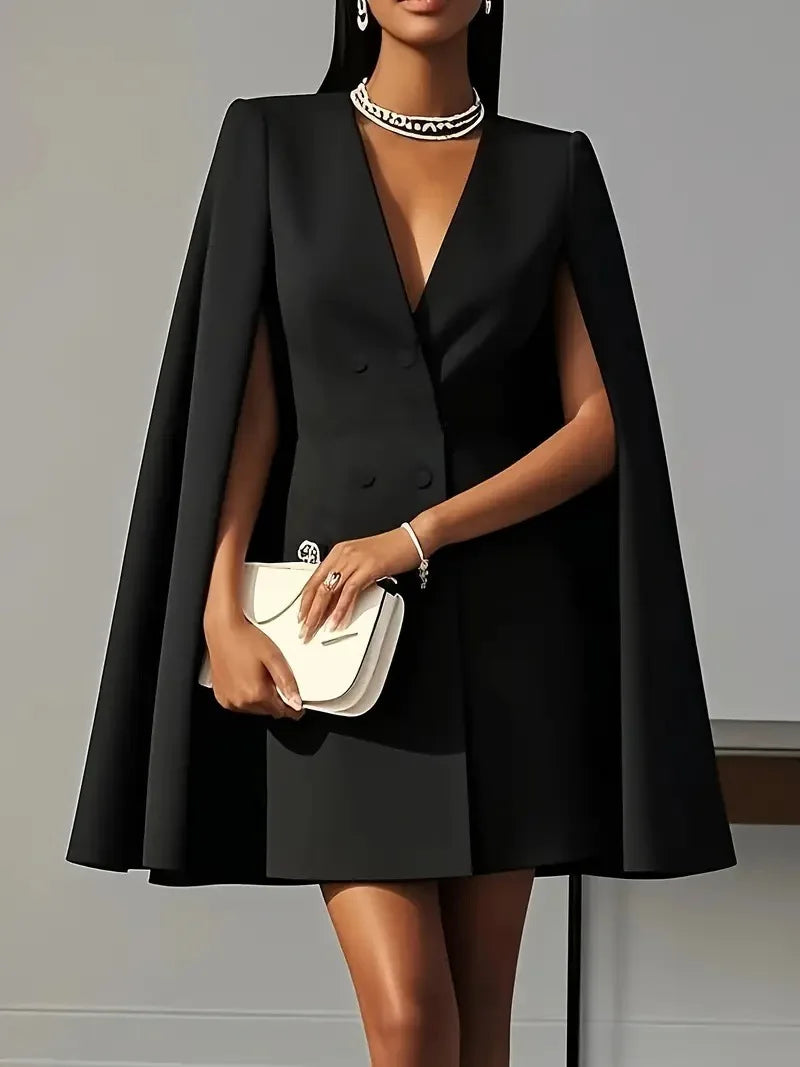Women's Double Breasted Shawl Cape Blazer Dress