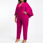 Women's Solid Flared Half Sleeve V-Neck Jumpsuit 41201