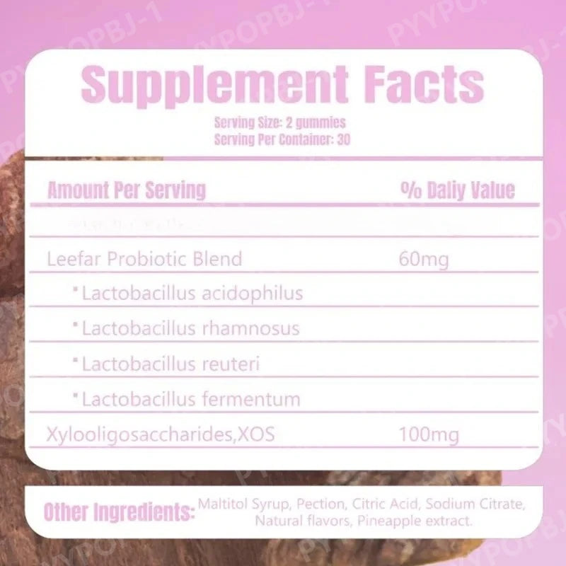 Probiotic Gummies Pineapple Flavor Prebiotics Gut Health Support 60 Count