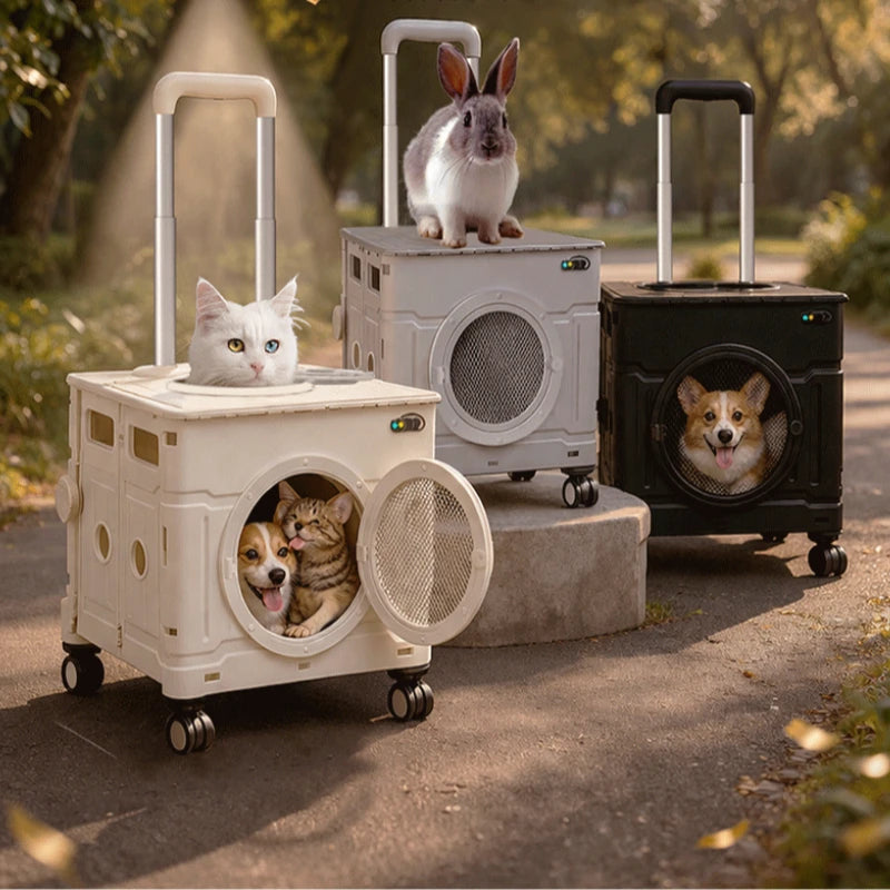 Double-layer Rolling Foldable Pet Carrier Trolley Bag for Cats Dogs