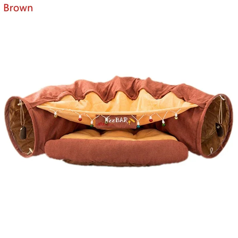 Collapsible 2-Way Cat Tunnel Bed with Mat