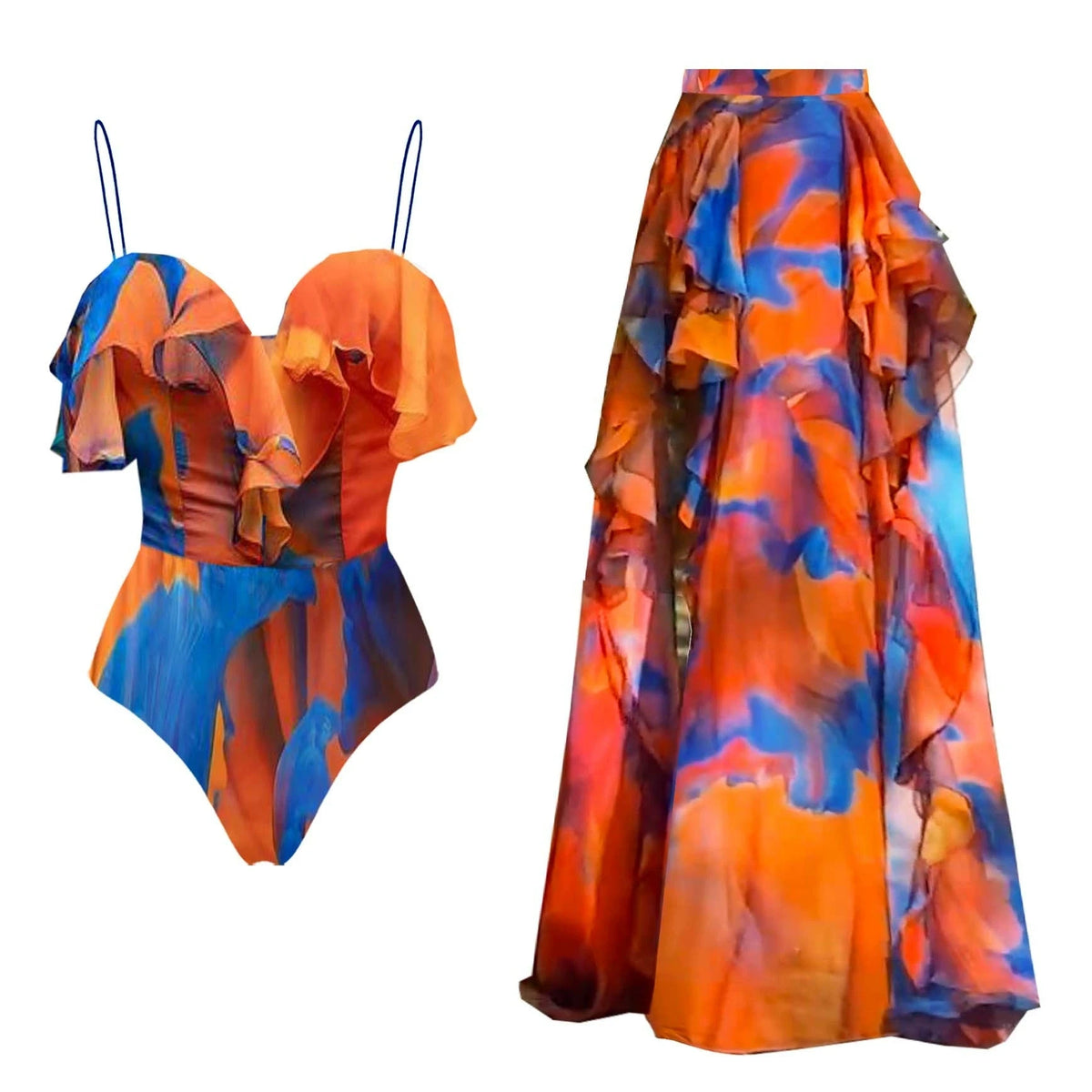 Women's Cutout One Piece Swimsuit and Skirt Set