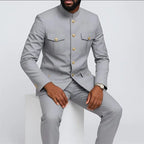 Men's Stripe Safari Slim Fit 2-Piece Suit Set