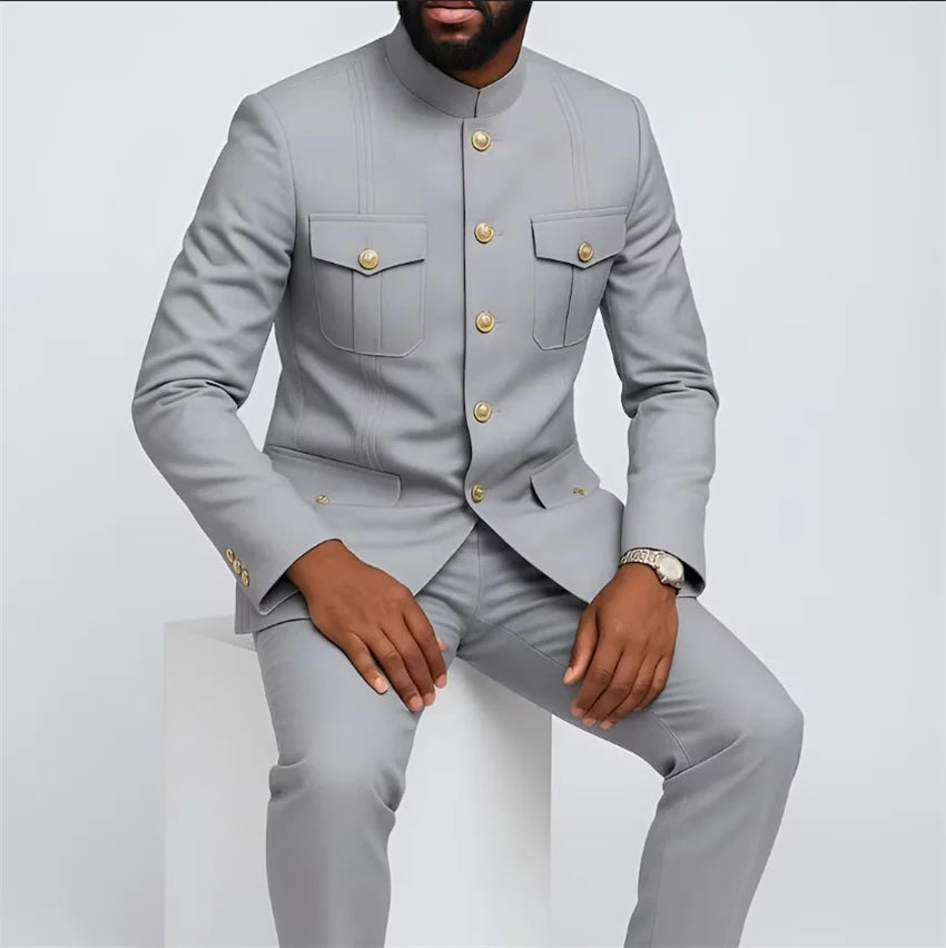 Men's Stripe Safari Slim Fit 2-Piece Suit Set