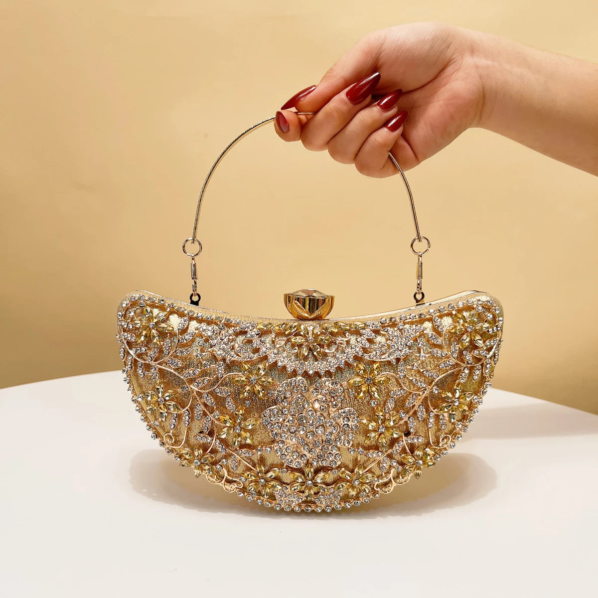 Women's Luxury Moon Hollow Out Rhinestone Evening Clutch Bag