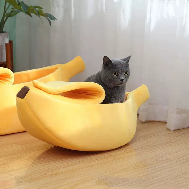 Banana Shaped Plush Cat Bed Cozy Sleeping Nest