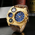Men's Round Dial Quartz Leather Watch