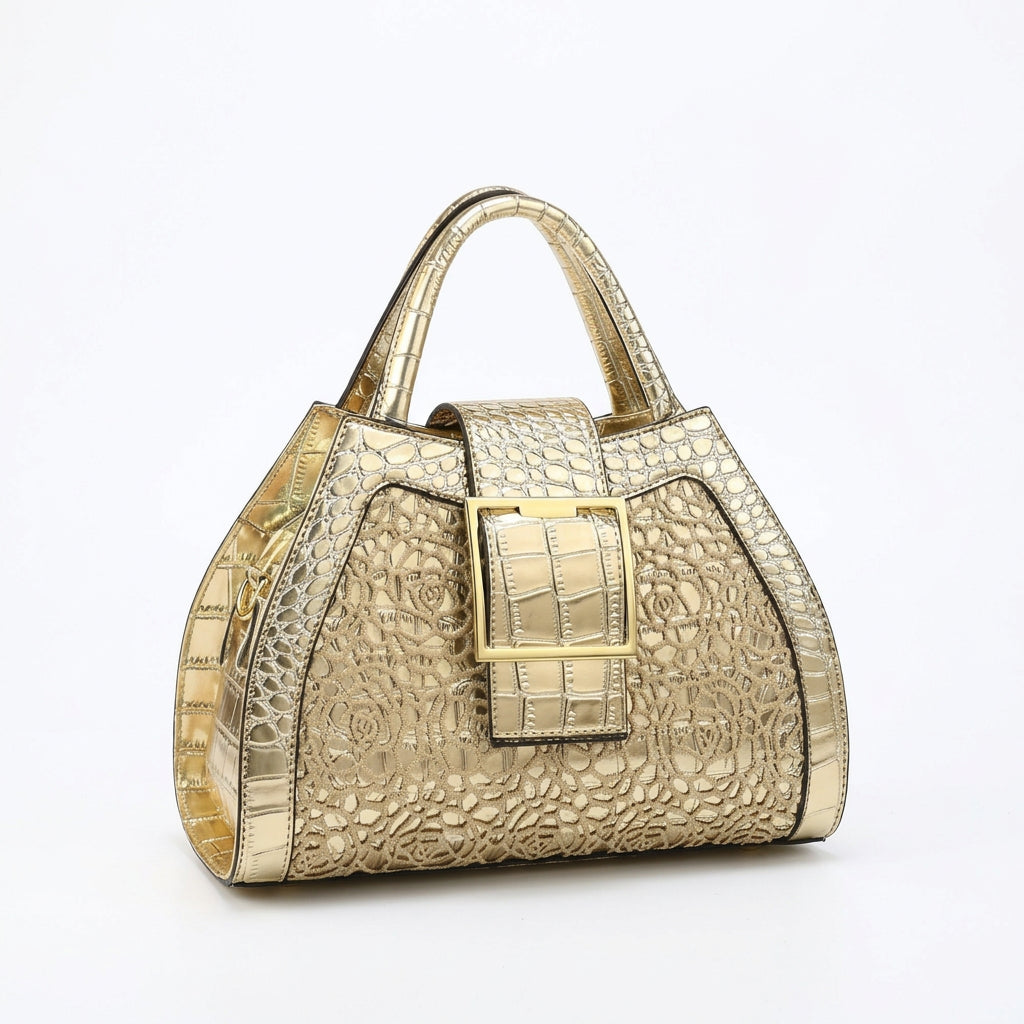 Women's Crocodile Pattern Lace Top Handle Satchel Bag
