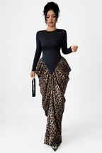 Women's Elegant Leopard Print Long Sleeve Maxi Dress