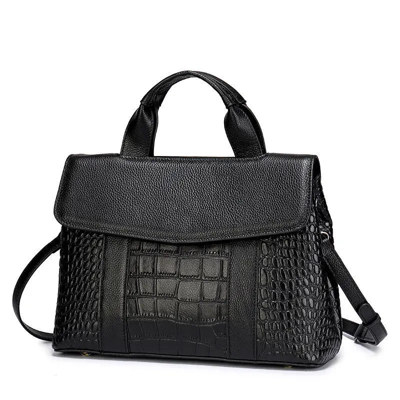 Women's Alligator Pattern Cowhide Leather Shoulder Crossbody Bag