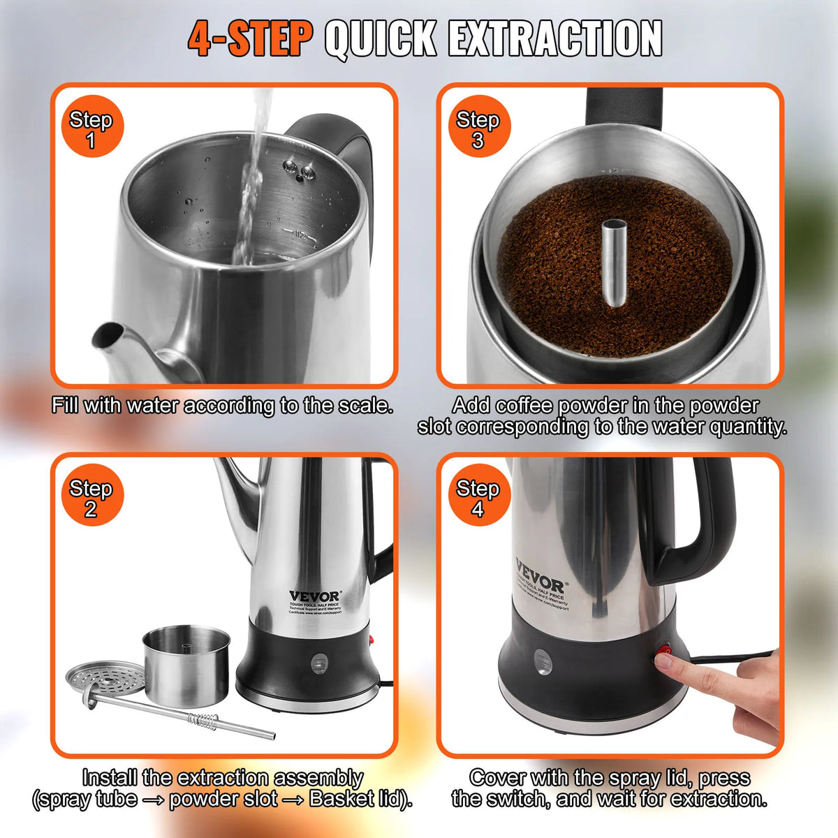 12-Cup 1000W Stainless Steel Electric Percolator Coffee Pot
