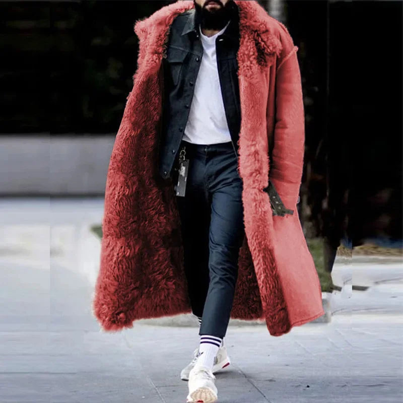 Men's Thickened Faux Fur Long Winter Overcoat Jacket
