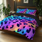 Neon Rainbow Leopard Print Duvet Cover Set with Pillowcases
