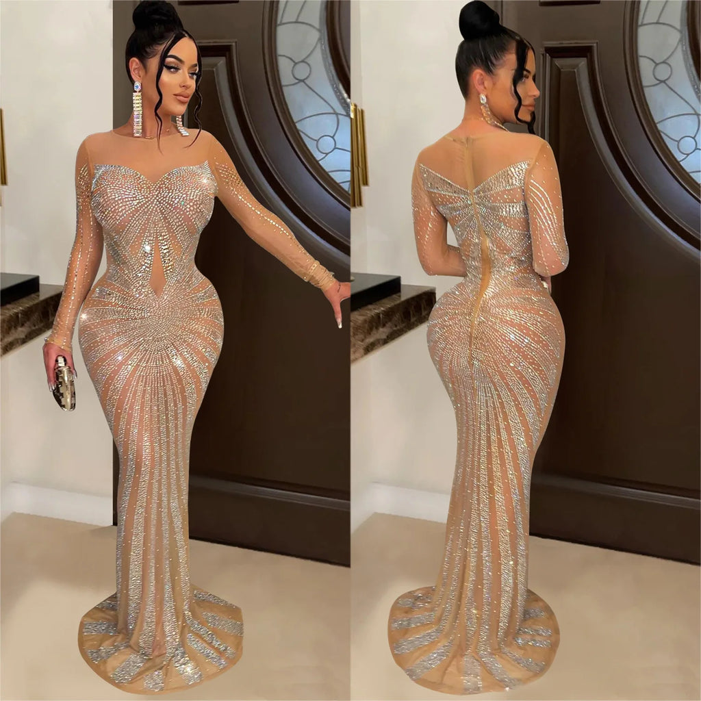 Women's African Fashion Mesh Bodycon Maxi Dress