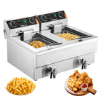 Commercial Electric Dual Tank Countertop Deep Fryer with Drain Valves