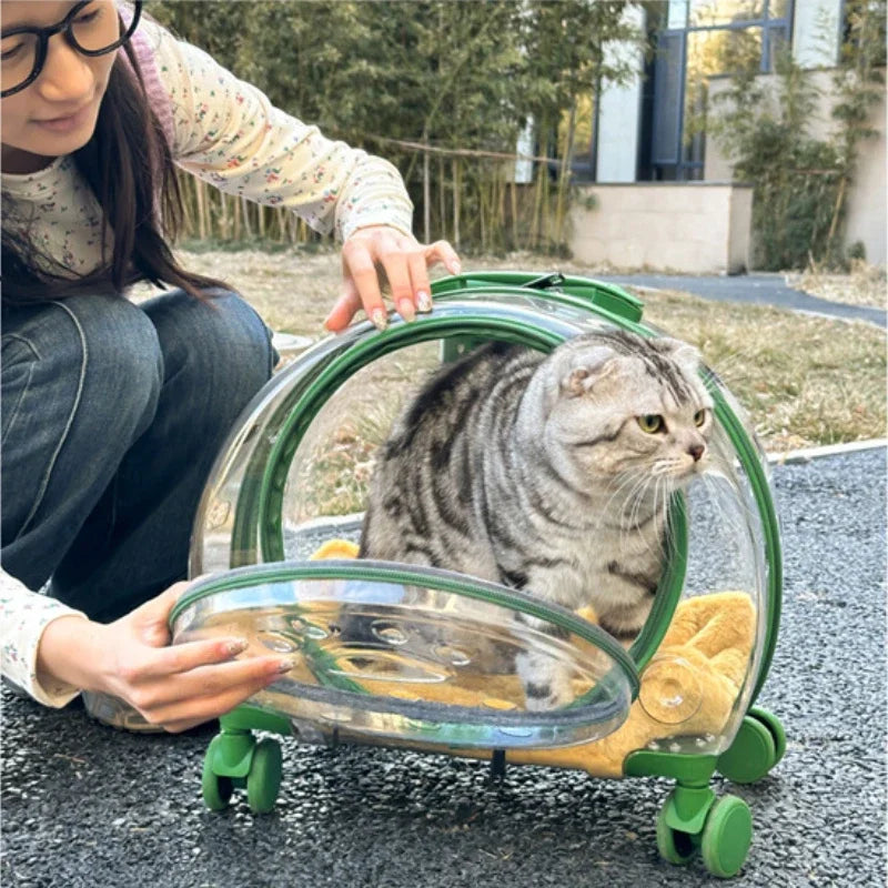 Portable Breathable Rolling Pet Carrier Suitcase for Cats Dogs