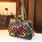 Women's Retro Geometric Color Block Genuine Leather Crossbody Tote Bag