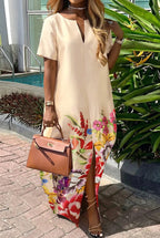 Women's Bohemian Satin Silk Half-Sleeve Maxi Dress