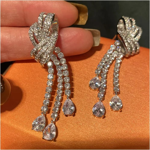 Women's Vintage Bowknot Teardrop Tassel Drop Earrings