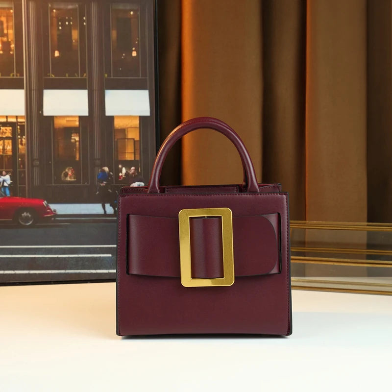 Women's Solid Color Square Buckle Crossbody Shoulder Bag